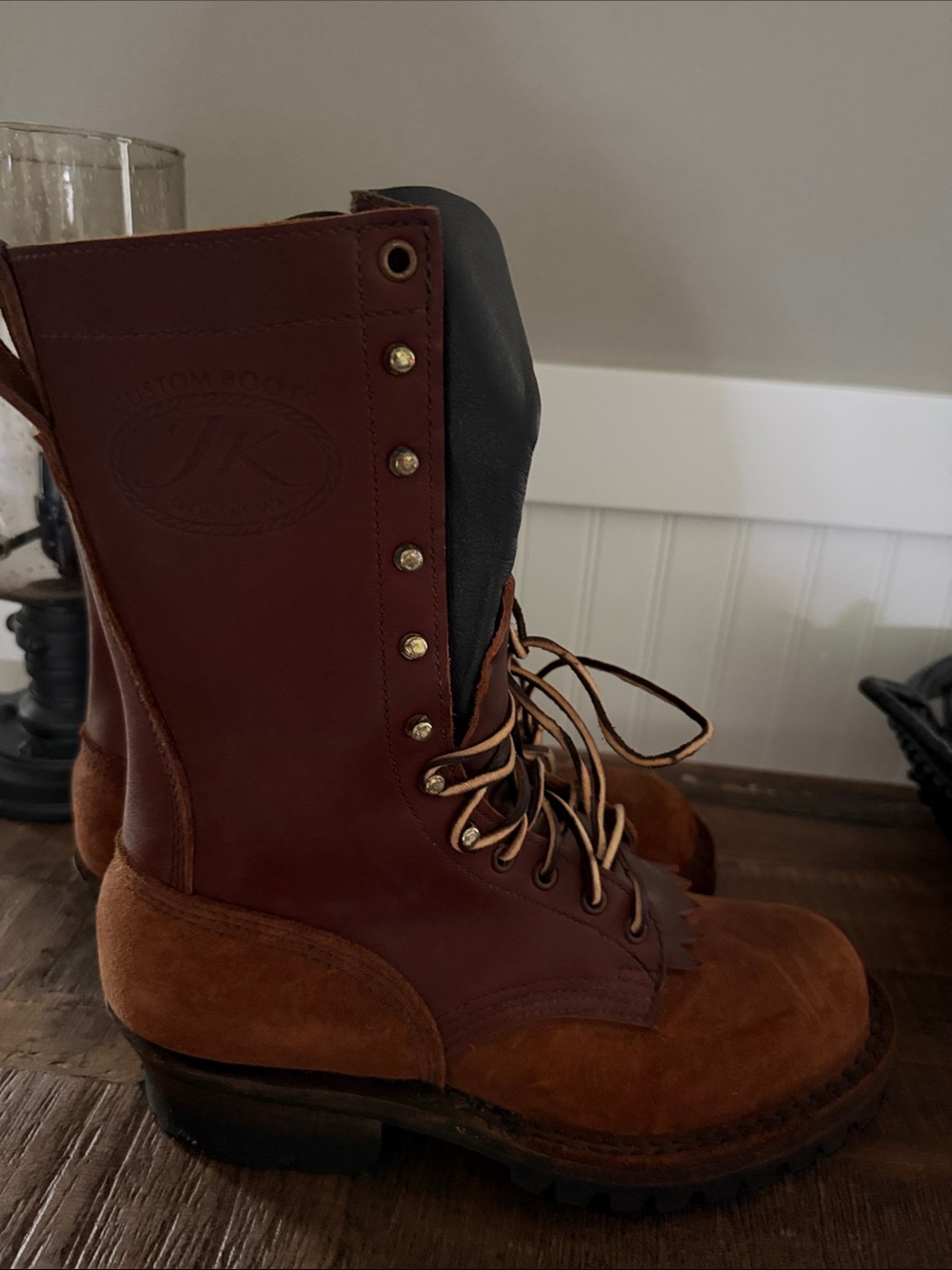 Men's Brown Leather and Suede Lace-Up Work Boots Bundle